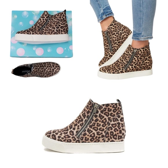 Soda Shoes - NIB Soda leopard print zip up high top shoe sneaker size 6